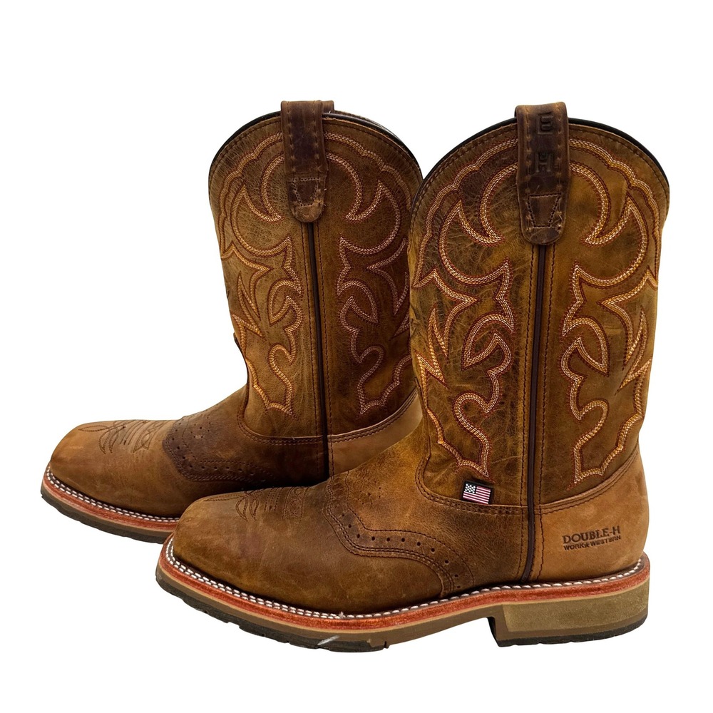 Double-H Work Western Brown Leather Square Toe Cowboy Boots DH3567 Men 11.5 D